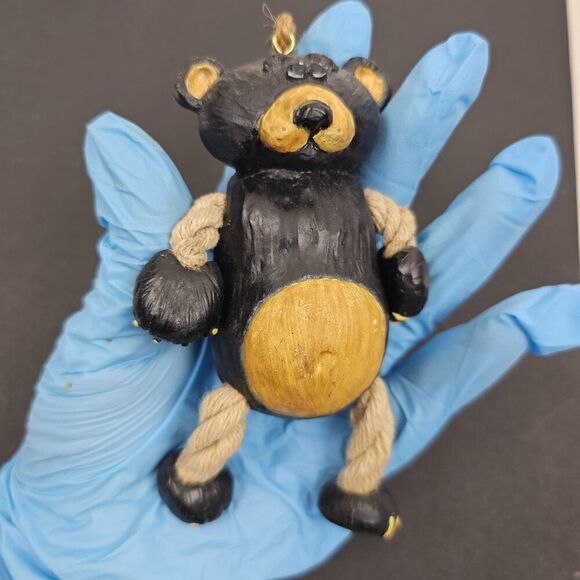 Vintage Bert Anderson Christmas Bear Ornament 2002 Dangling Folk Art Jute Rope - Picture 12 of 16